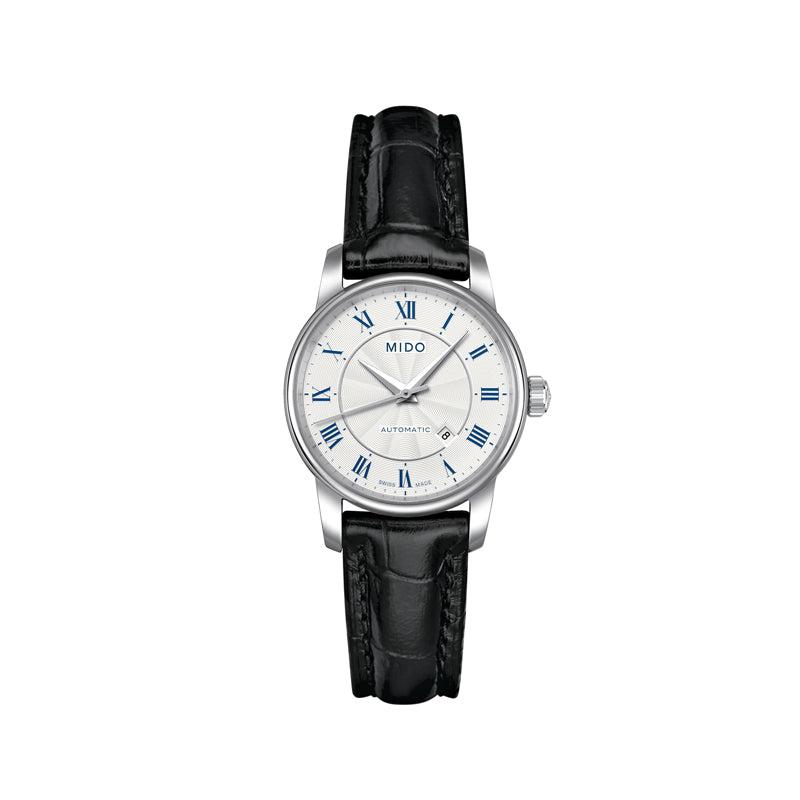 Mido Baroncelli III Automatic Silver Dial Black Leather Strap Watch For Women - M7600.4.21.4