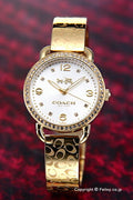 Coach Delancey Analog DIamonds Silver Dial Gold Steel Strap Watch for Women - 14502354