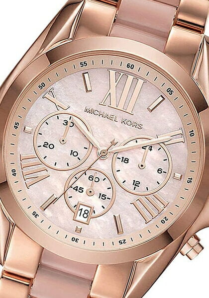 Michael Kors Bradshaw Chronograph Pink Dial Two Tone Steel Strap Watch For Women - MK6830