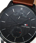 Tommy Hilfiger Hunter Black Dial Brown Leather Strap Watch for Men - 1791604