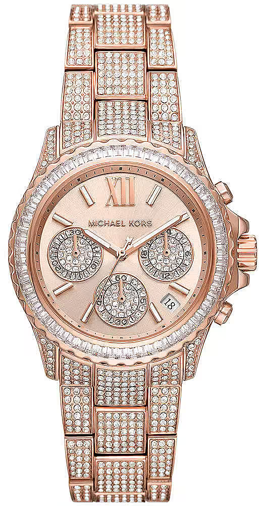 Michael Kors Everest Chronograph Crystals Rose Gold Dial Rose Gold Steel Strap Watch For Women - MK7235