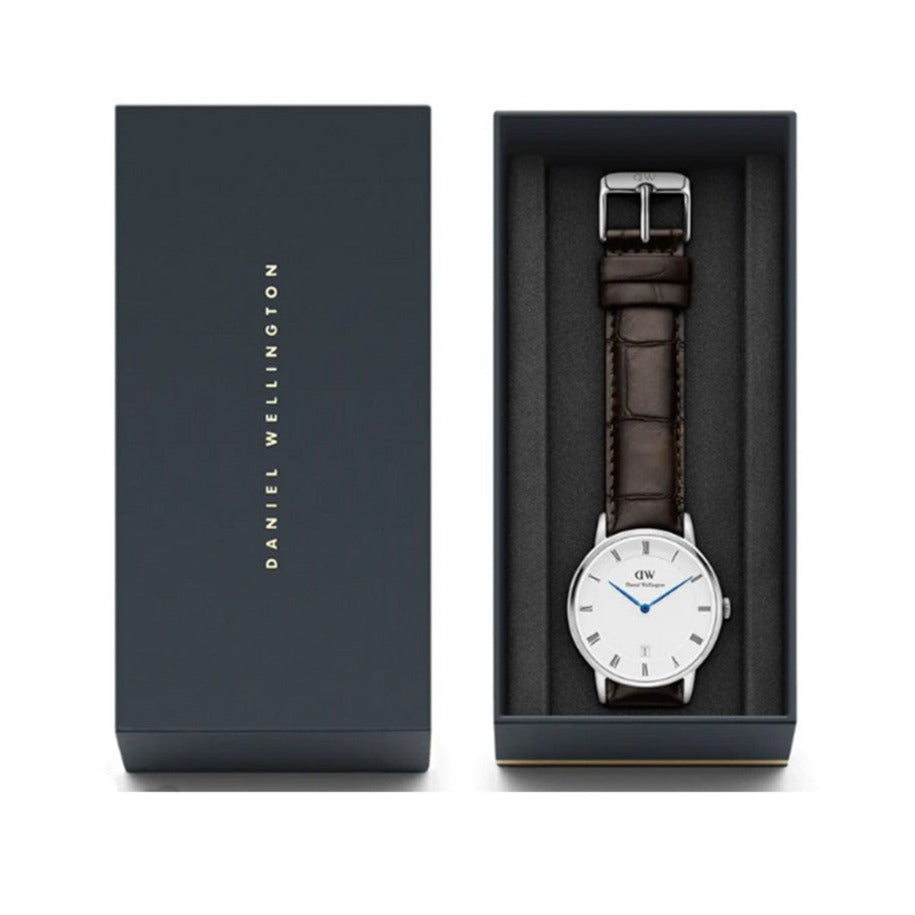 Daniel Wellington Dapper York Quartz White Dial Dark Brown Leather Strap Watch For Women - DW00100097