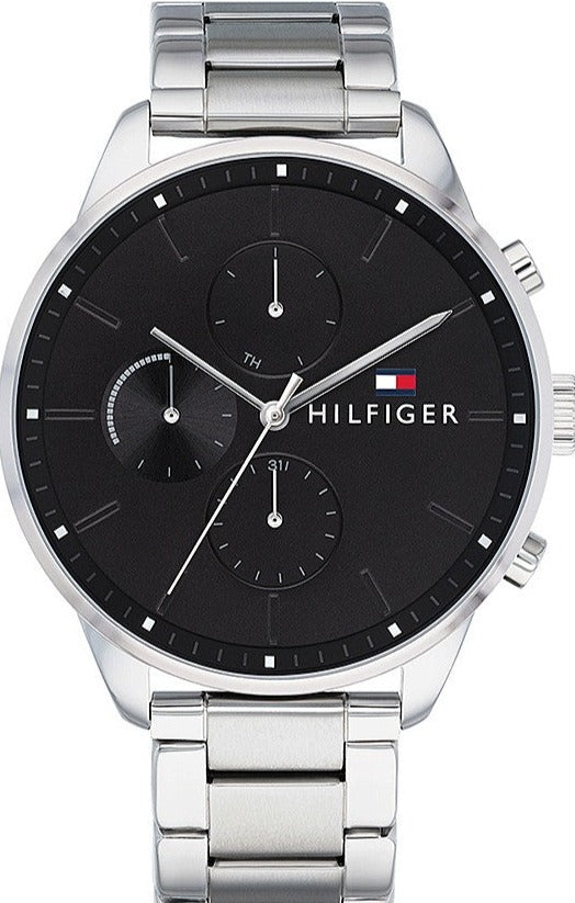 Tommy Hilfiger Chase Quartz Black Dial Silver Steel Strap Watch For Men - 1791485