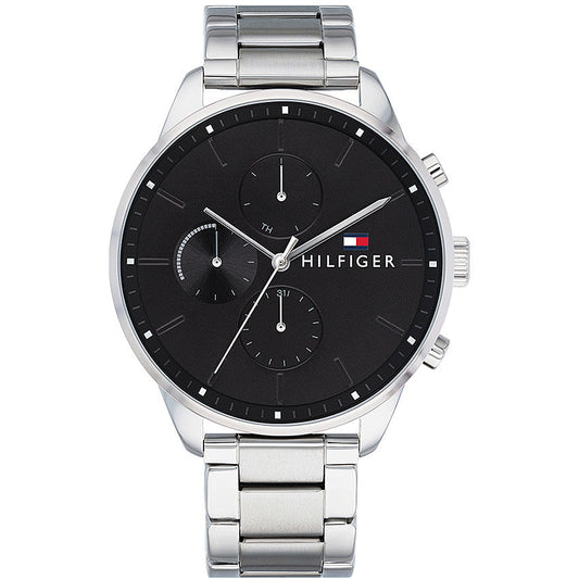 Tommy Hilfiger Chase Quartz Black Dial Silver Steel Strap Watch For Men - 1791485