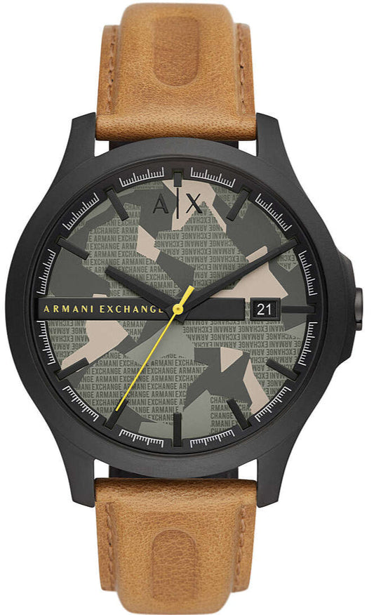 Armani Exchange Hampton Chronograph Green Dial Brown Leather Strap Watch For Men - AX2412