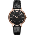 Emporio Armani Kappa Quartz Black Dial Black Leather Strap Watch For Women - AR11064