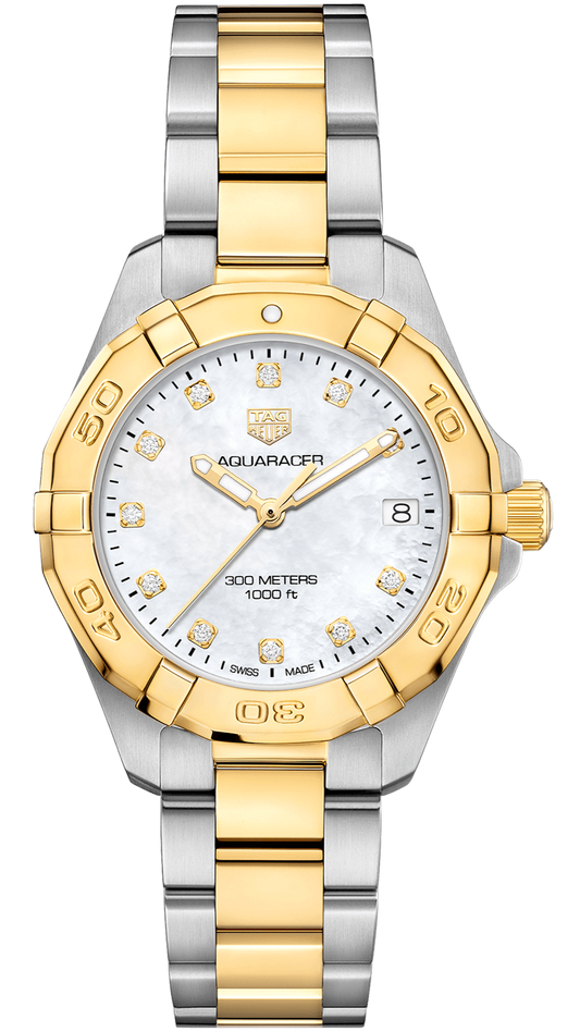 Tag Heuer Aquaracer White Mother of Pearl Dial Two Tone Steel Strap Watch for Women - WBD1322.BB0320