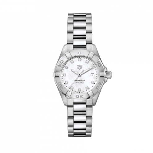 Tag Heuer Aquaracer Diamonds Mother of Pearl Dial Silver Steel Strap Watch for Women - WBD1414.BA0741