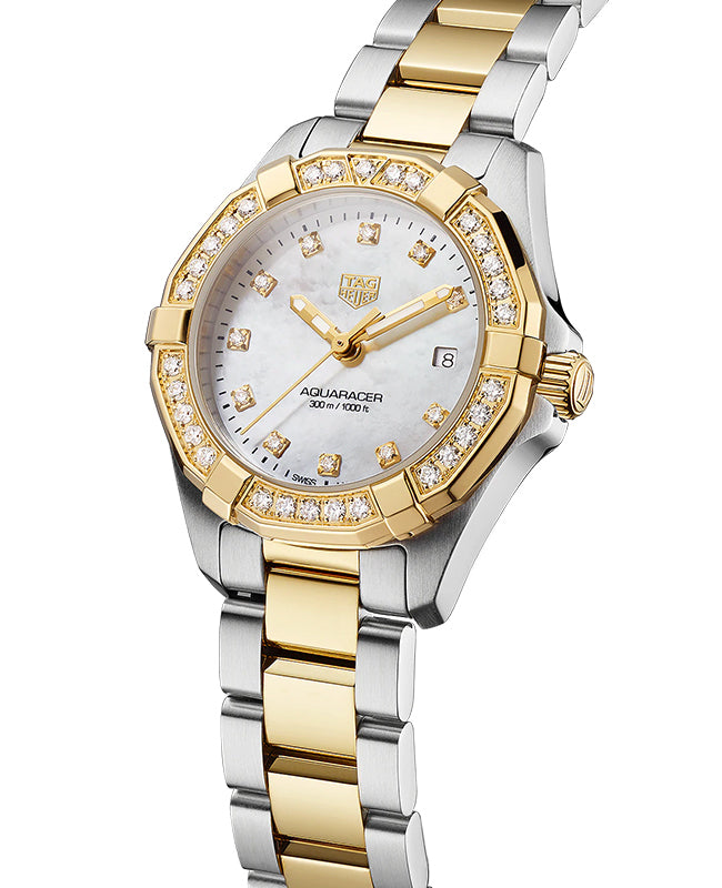 Tag Heuer Aquaracer Diamonds Mother of Pearl Dial Two Tone Steel Strap Watch for Women - WBD1421.BB0321