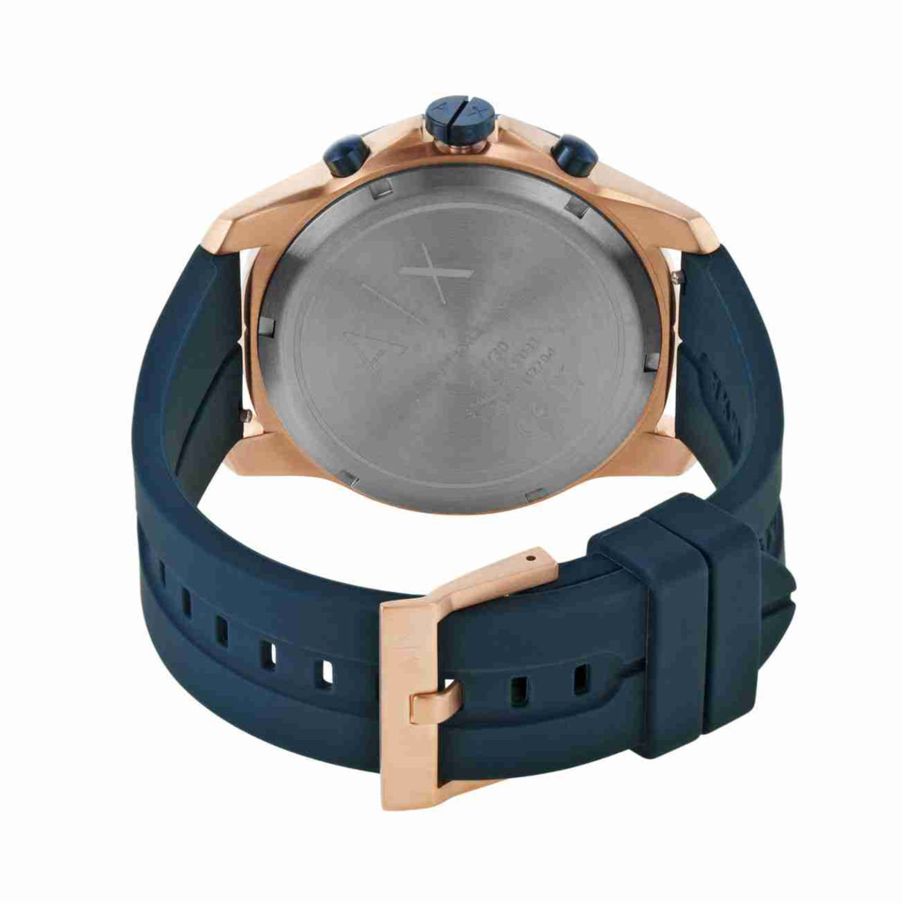 Armani Exchange Hampton Chronograph Rose Gold Dial Blue Silicone Strap Watch For Men - AX1730