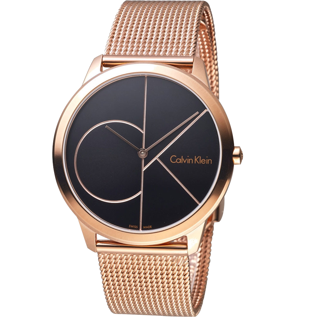 Calvin Klein Minimal Black Dial Rose Gold Mesh Bracelet Watch for Men - K3M21621