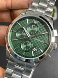 Emporio Armani Paolo Chronograph Green Dial Silver Steel Strap Watch For Men - AR11529