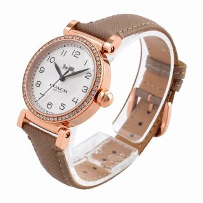 Coach Madison Diamonds White Dial Beige Leather Strap Watch for Women - 14503394