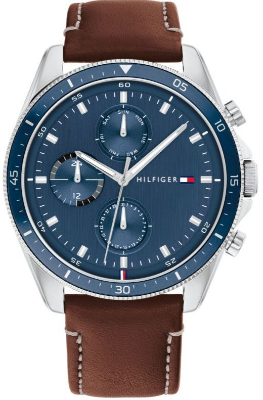 Tommy Hilfiger Parker Chronograph Blue Dial Brown Leather Strap Watch For Men - 1791837