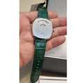 Gucci Grip Quartz Silver Dial Green Leather Strap Watch For Women - YA157414