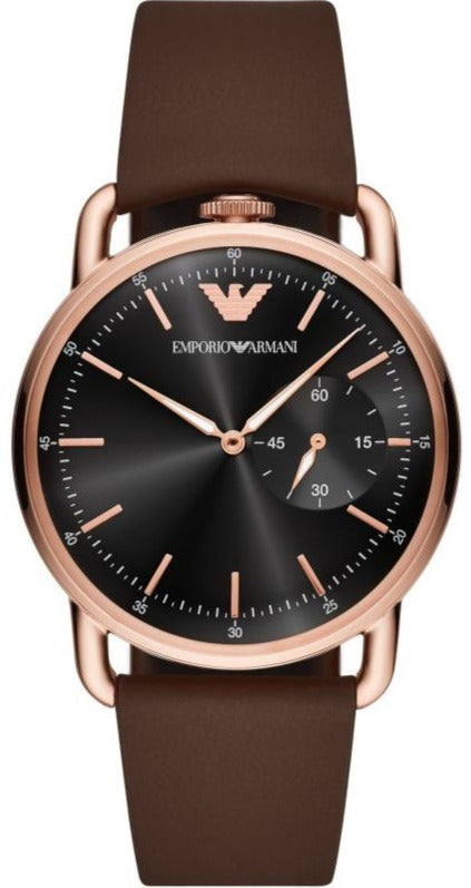 Emporio Armani Aviator Quartz Black Dial Brown Leather Strap Watch For Men - AR11337