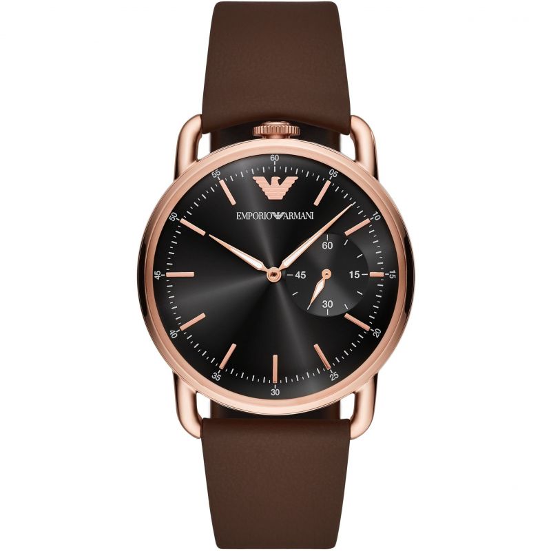 Emporio Armani Aviator Quartz Black Dial Brown Leather Strap Watch For Men - AR11337