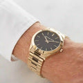 Michael Kors Slim Runway Quartz Black Dial Gold Steel Strap Watch For Men - MK8621