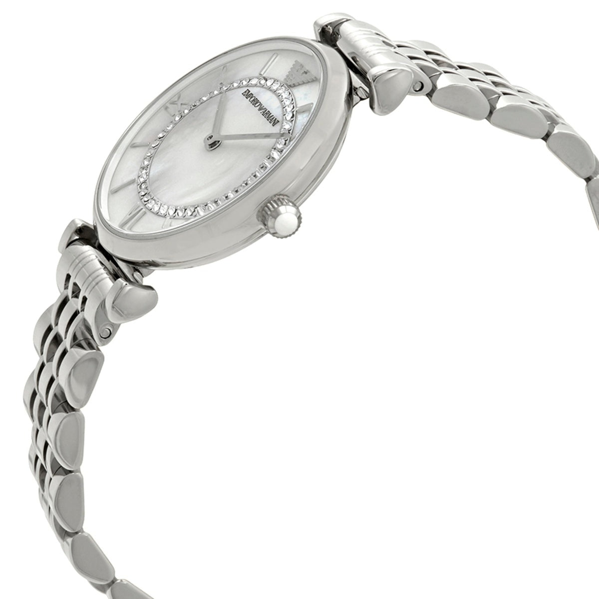 Emporio Armani Gianni T-Bar Mother of Pearl Dial Silver Steel Strap Watch For Women - AR1908