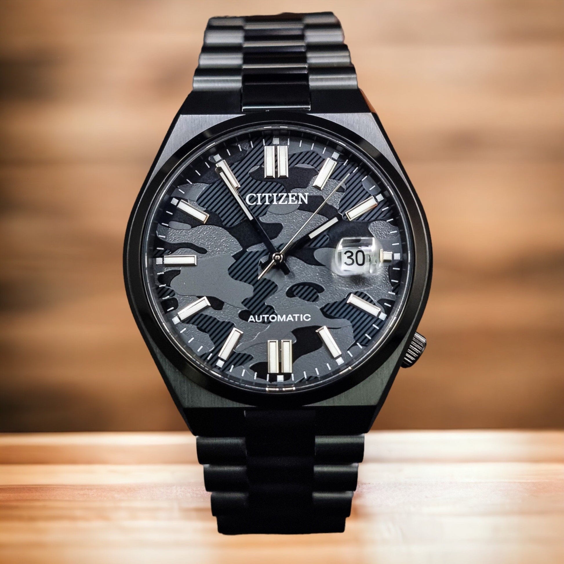 Citizen Tsuyosa Camouflage Black Dial Black Steel Strap Watch For Men - NJ0155-87E