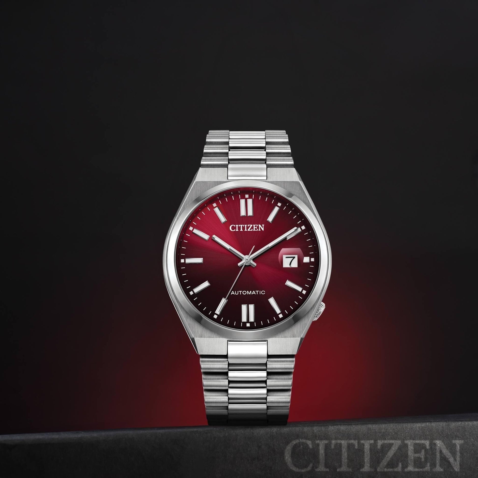 Citizen Tsuyosa Automatic Red Dial Silver Steel Strap Watch For Men - NJ0150-56W