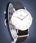 Daniel Wellington Classic Cornwall White Dial Black Nylon Strap Watch For Women - DW00100259