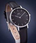 Daniel Wellington Classic Petite Sheffield Black Dial Black Leather Strap Watch For Women - DW00100236