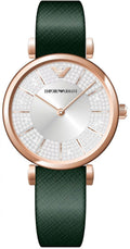 Emporio Armani Pro Planet Analog Silver Dial Green Leather Strap Watch For Women - AR11517