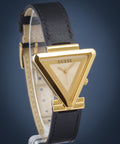 Guess Fame Quartz Gold Dial Black Leather Strap Watch For Women - GW0548L3