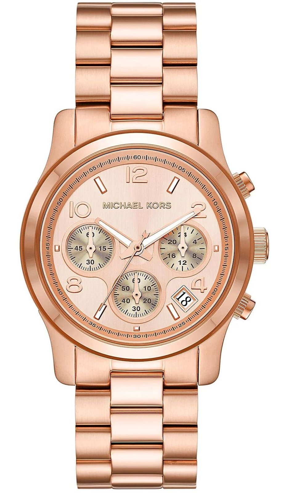 Michael Kors Runway Chronograph Rose Gold Dial Rose Gold Steel Strap Watch For Women - MK7324