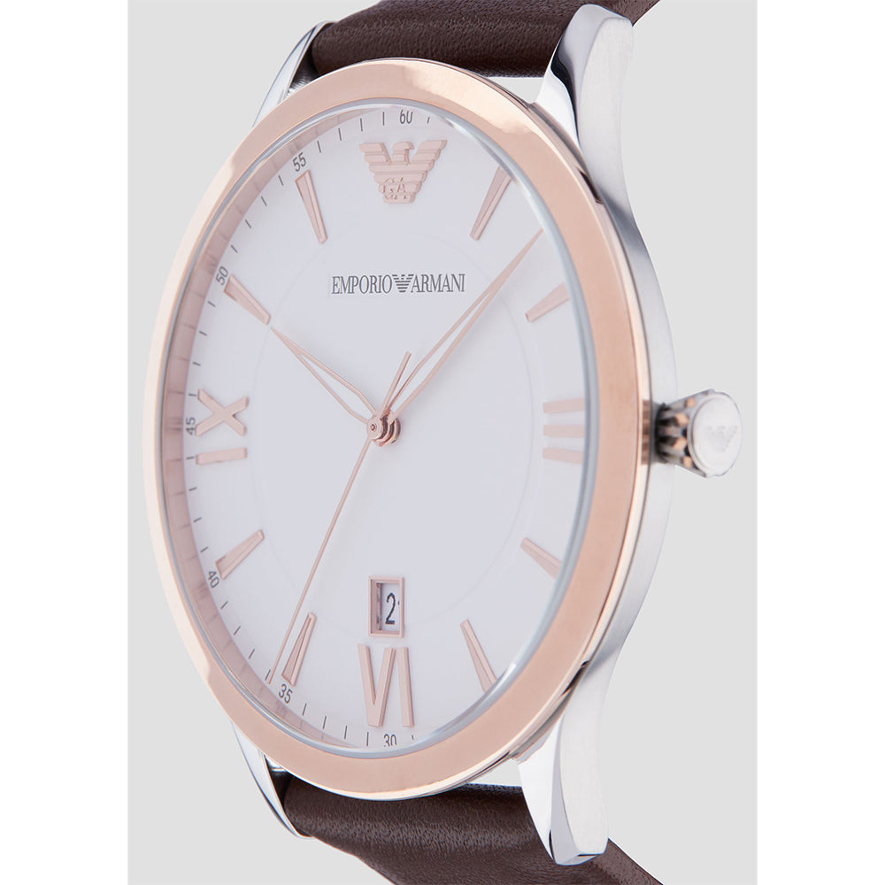 Emporio Armani Giovanni Quartz White Dial Brown Leather Strap Watch For Men - AR11211