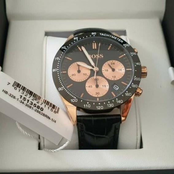 Hugo Boss Talent Chronograph Black Dial Black Leather Strap Watch For Men - 1513580