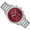 Hugo Boss Trace Chronograph Red Dial Silver Steel Strap Watch For Men - 1514004