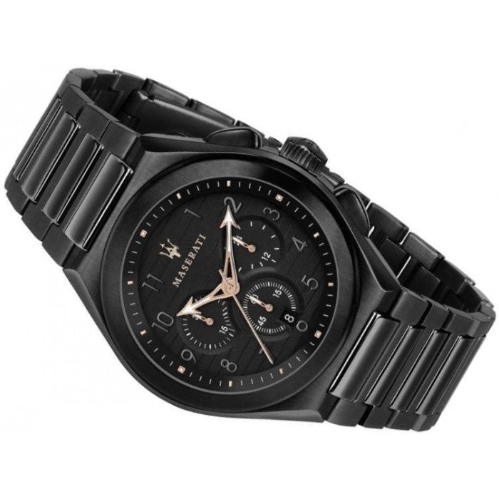 Maserati Triconic Quartz Black Dial Black Steel Strap Watch For Men - R8873639003