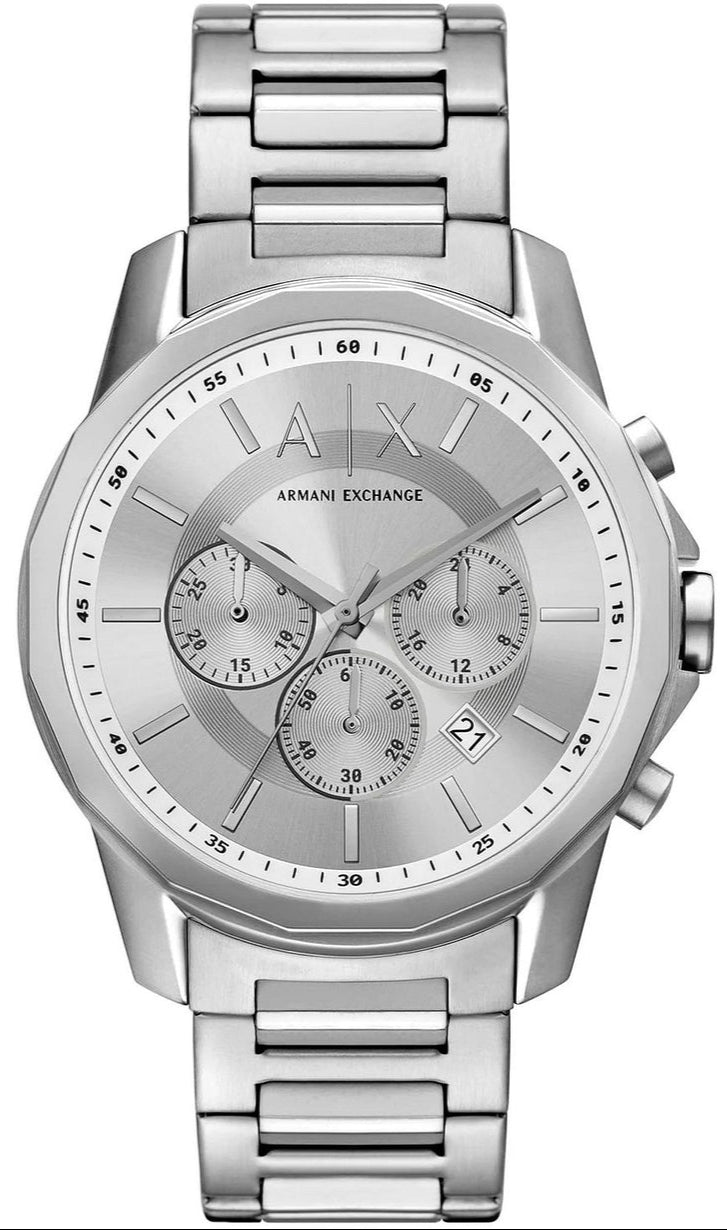 Armani Exchange Outerbanks Chronograph Silver Dial Silver Steel Strap Watch For Men - AX7141