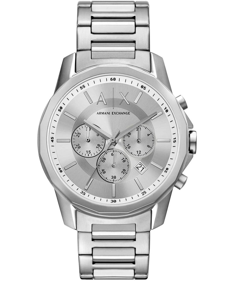 Armani Exchange Outerbanks Chronograph Silver Dial Silver Steel Strap Watch For Men - AX7141