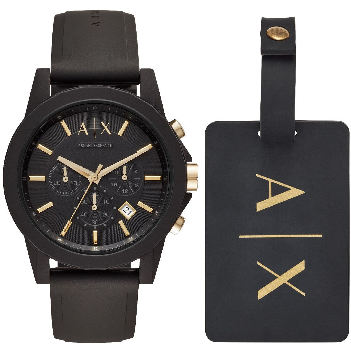 Armani Exchange Outerbanks Chronograph Black Dial Black Steel Strap Watch For Men - AX7105