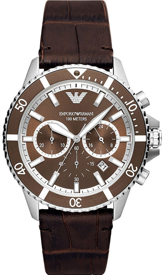 Emporio Armani Diver Chronograph Brown Dial Brown Leather Strap Watch For Men - AR11486