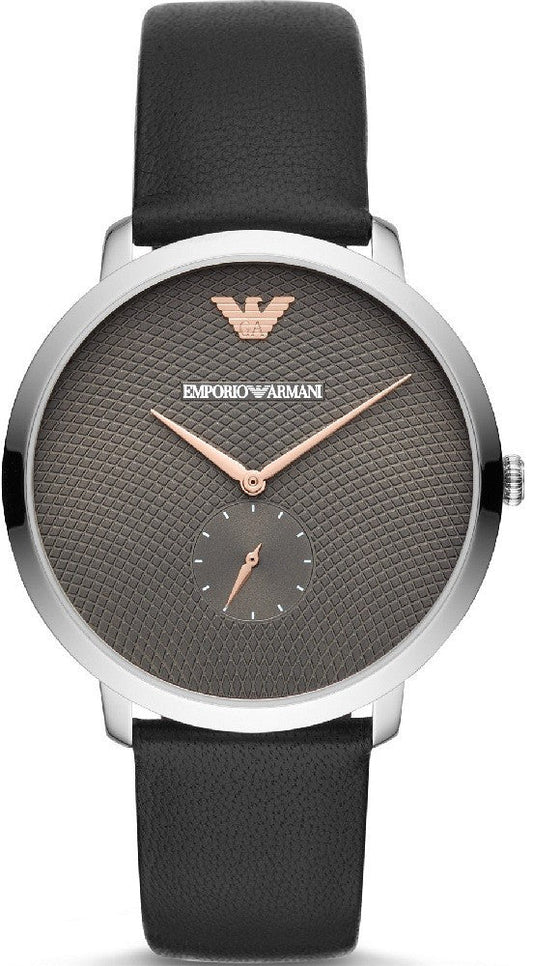 Emporio Armani Modern Slim Quartz Grey Dial Black Leather Strap Watch For Men - AR11162