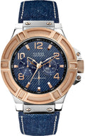 Guess Rigor Analog Blue Dial Blue Denim Strap Watch For Men - W0040G6