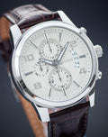 Guess Exec Chronograph White Dial Brown Leather Strap Watch For Men - W0076G2