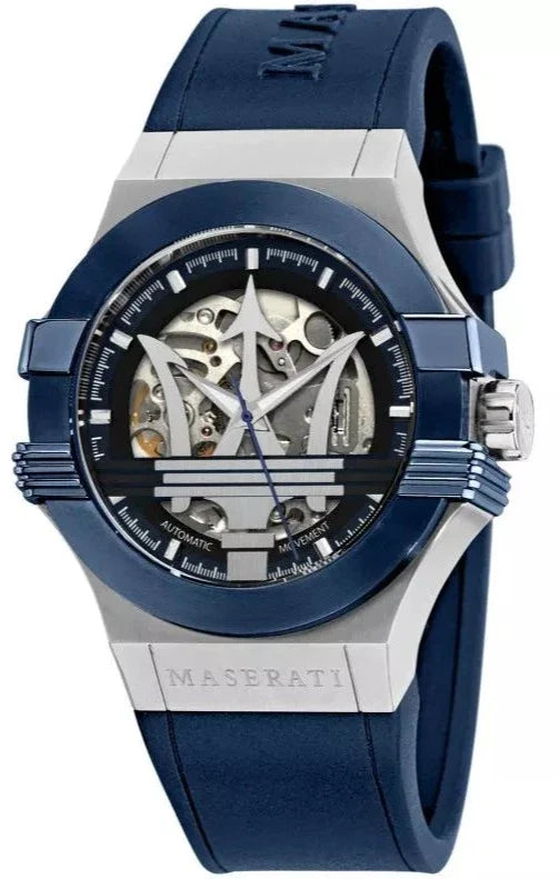 Maserati Potenza Automatic Skeleton Dial Blue Rubber Strap Watch For Men - R8821108035