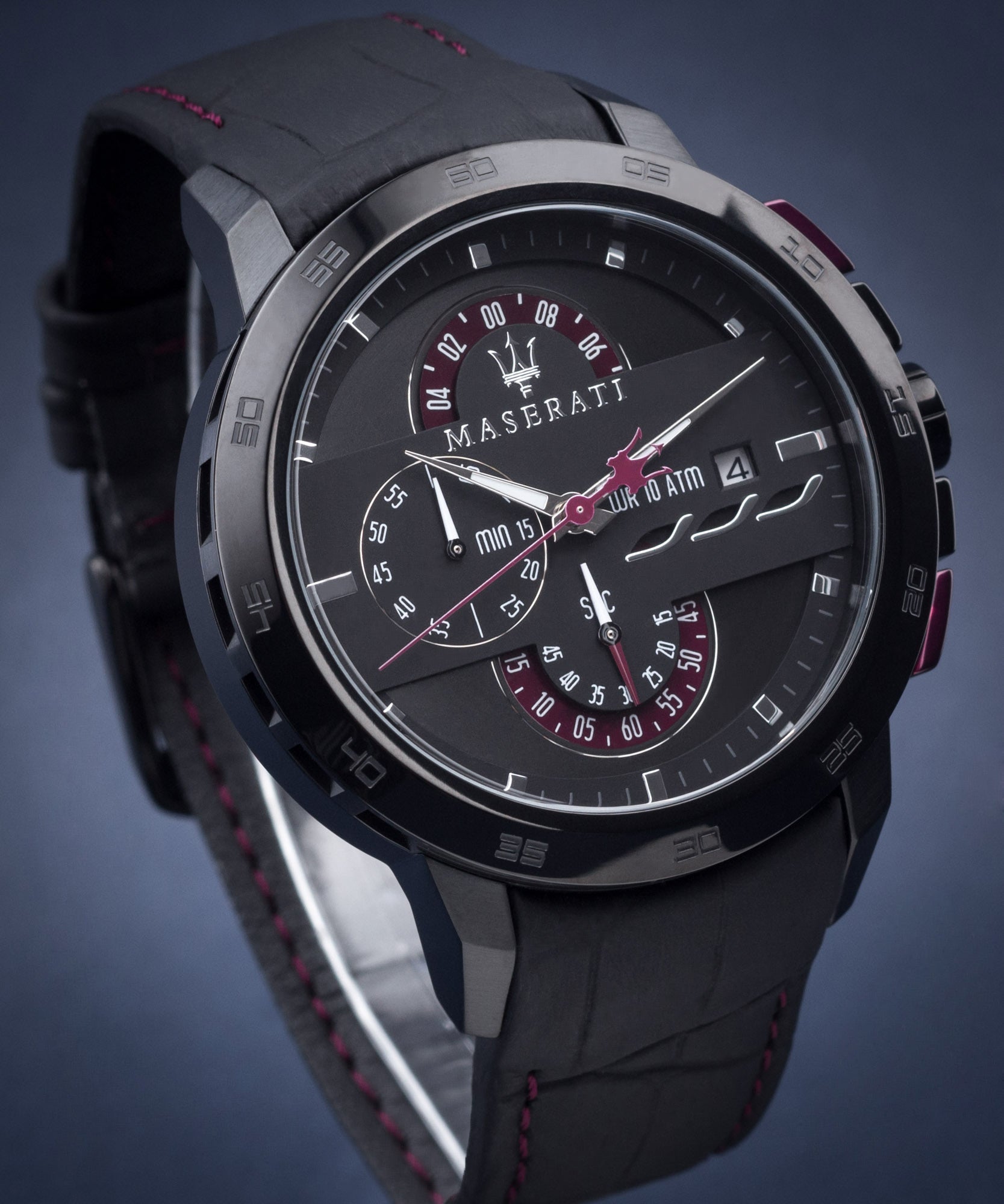 Maserati Ingegno Chronograph Black Dial Black Leather Strap Watch For Men - R8871619003