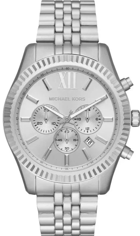 Michael Kors Lexington Chronograph Silver Dial Silver Steel Strap Watch For Men - MK8789