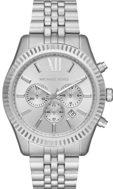 Michael Kors Lexington Chronograph Silver Dial Silver Steel Strap Watch For Men - MK8789