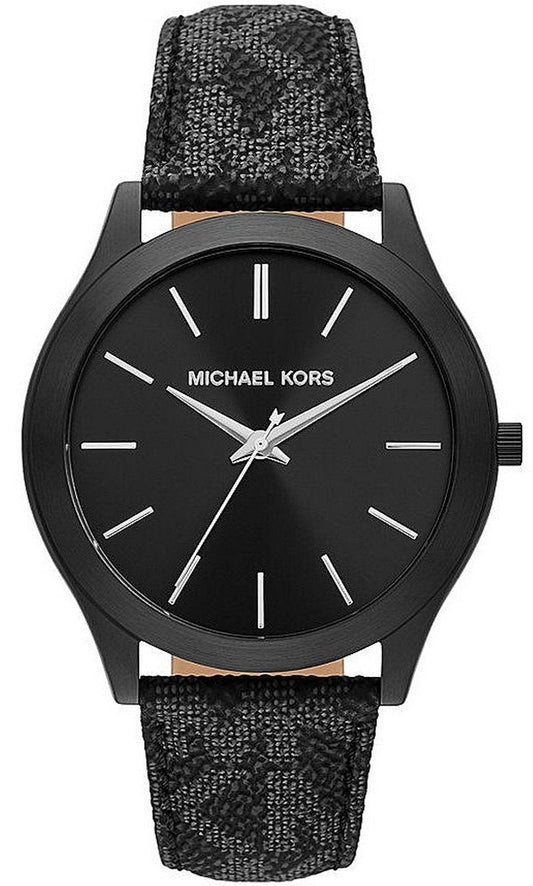 Michael Kors Slim Runway Black Dial Black Leather Strap Watch For Men - MK8908