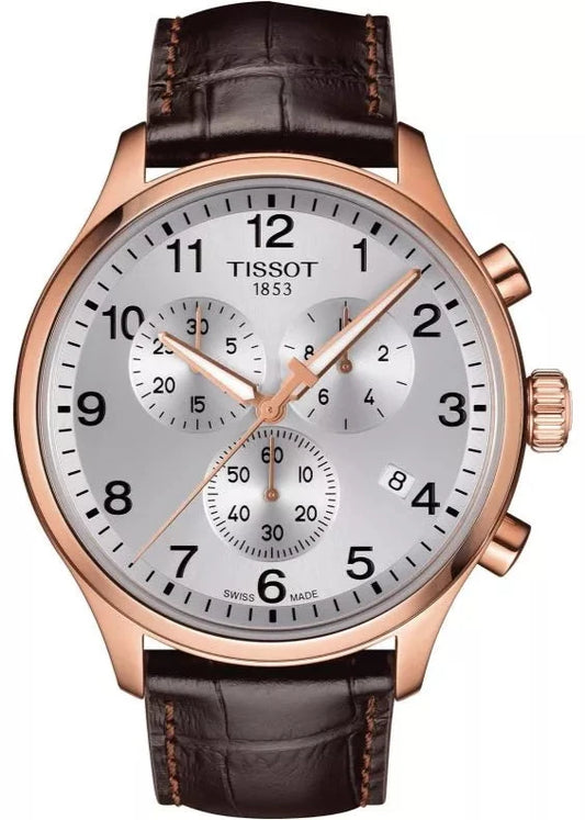 Tissot Chrono XL Classic Silver Dial Brown Leather Strap Watch For Men - T116.617.36.037.00