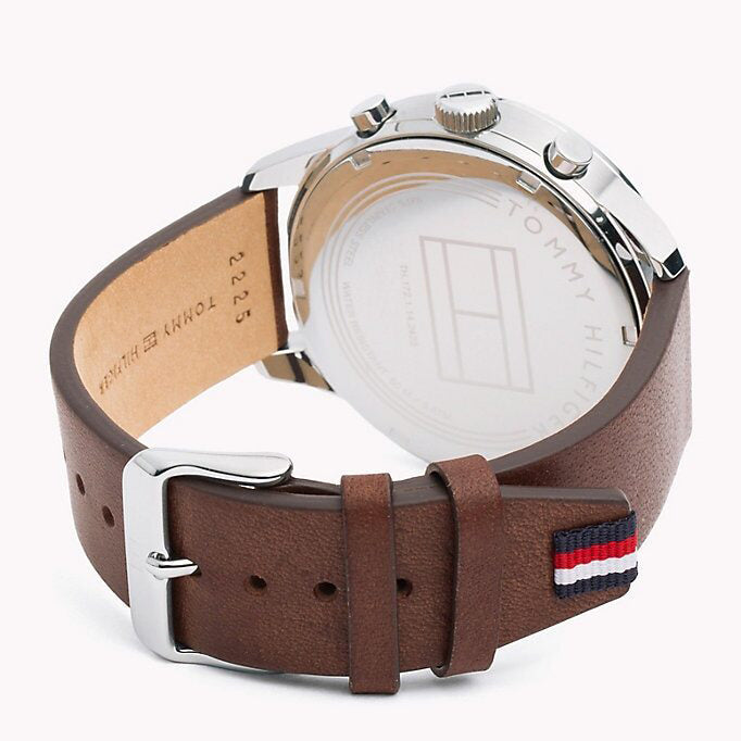 Tommy Hilfiger Chase Chronograph Grey Dial Brown Leather Strap Watch For Men - 1791487