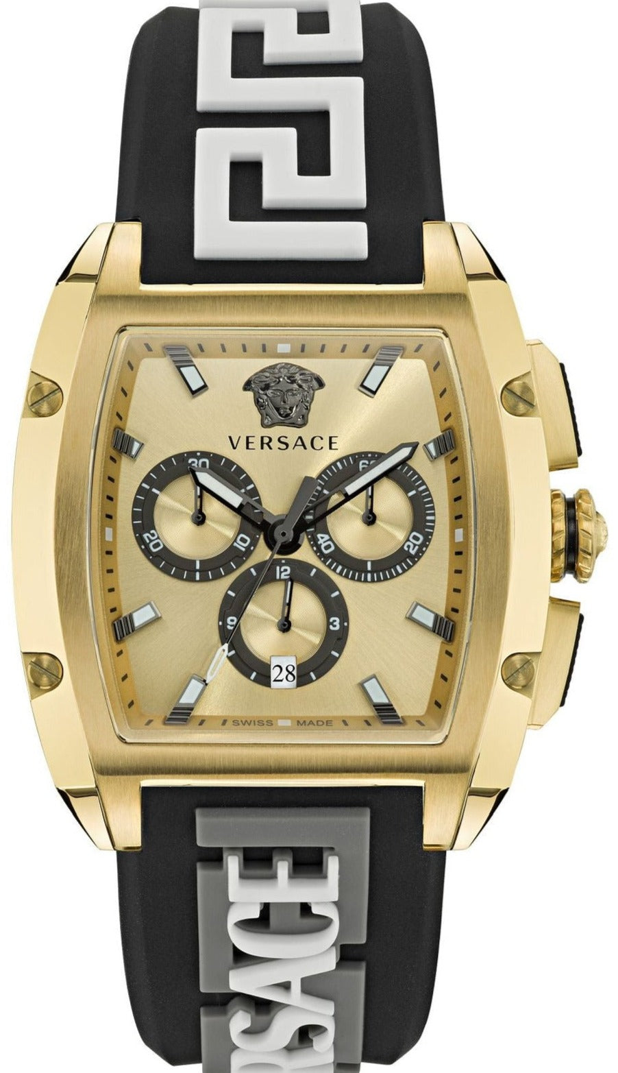 Versace Dominus Chronograph Gold Dial Black Silicone Strap Watch For Men - VE6H00223