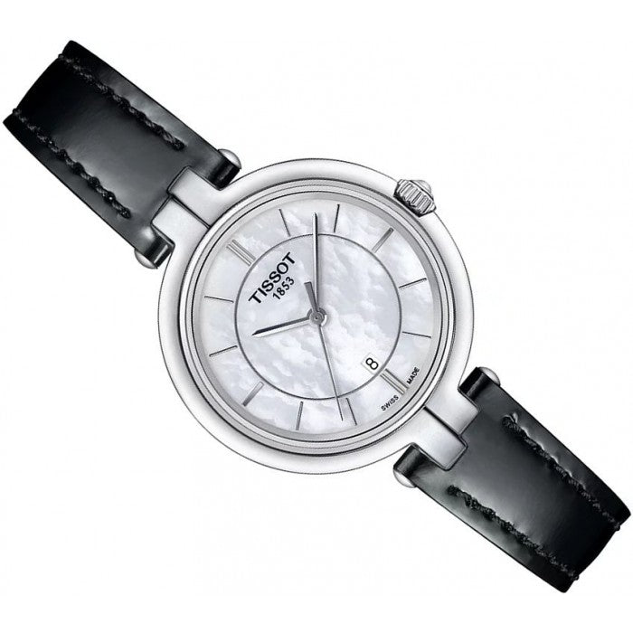 Tissot T Lady Flamingo Mother of Pearl Dial Black Leather Strap Watch for Women - T094.210.16.111.00